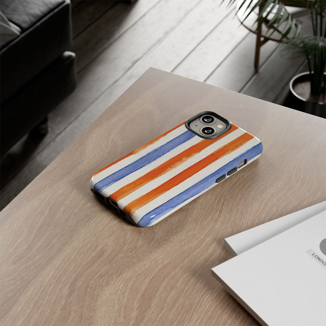 Tough Cute Blue Orange Stripes Phone Case, for IPhone 17 Pro Max | Iphone 17 Air, Iphone 16, IPhone 15, 14 13 12, Samsung Galaxy S26, S25, S24, S23 - Studio40ParkLane