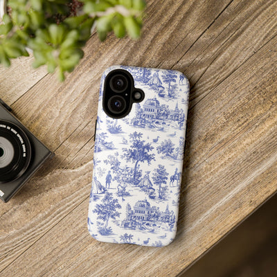 Premium Tough Blue French Toile Gift for Her Cute Phone Cases for Samsung and Iphone, 16, 15, 14, S24, S23, S22, S21, S20, Plus, Ultra, Pro