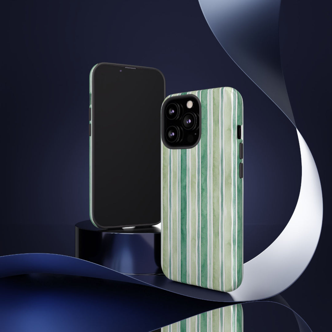 Aesthetic Tough Green Watercolor Stripes Premium Phone Case - For iPhone 17 Pro Max iPhone 16 Pro iPhone 15 Iphone 14 Plus 13 Pro 12 11 10 - Studio40ParkLane