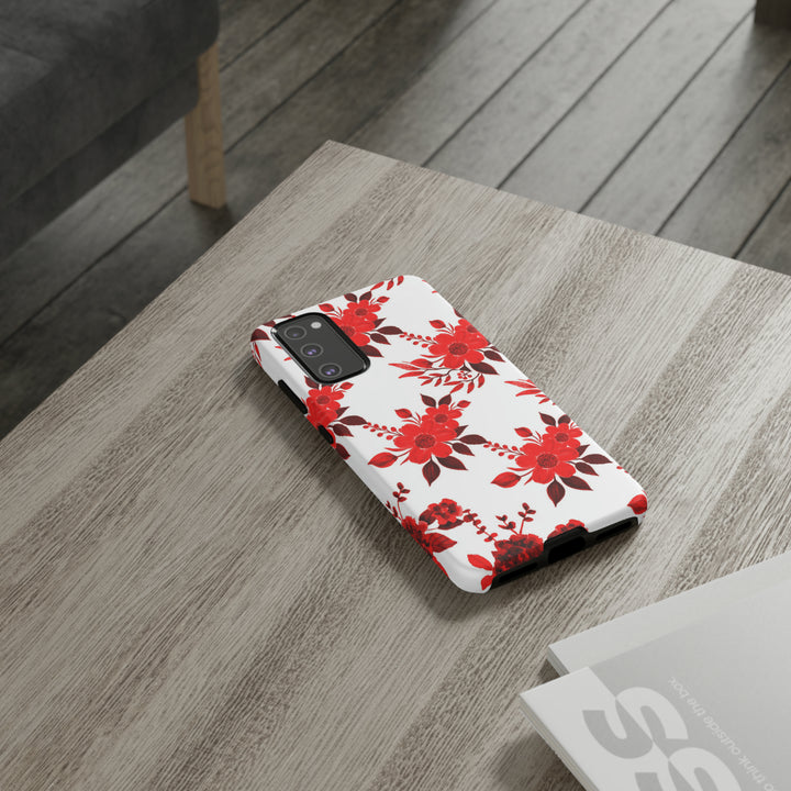 Cute Samsung Phone Case | Aesthetic Samsung Phone Case | Galaxy S23, S22, S21, S20 | Red White Flowers, Protective Phone Case - Studio40ParkLane