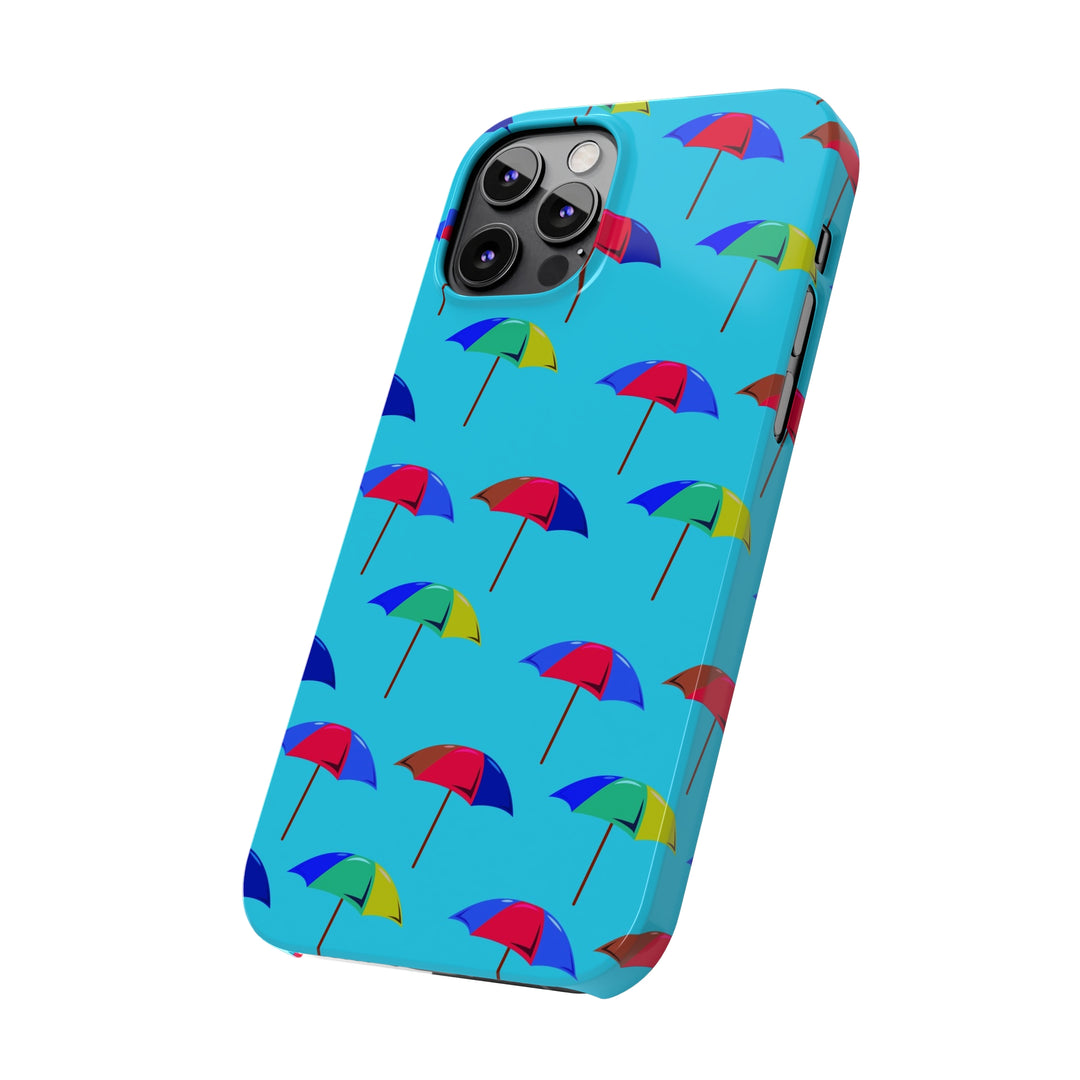 Slim Cute Phone Cases for Iphone - | iPhone 15 Case | iPhone 15 Pro Max Case, Iphone 14 Case, Iphone 14 Pro Max, Iphone 13, Colorful Beach Parasol Blue - Studio40ParkLane