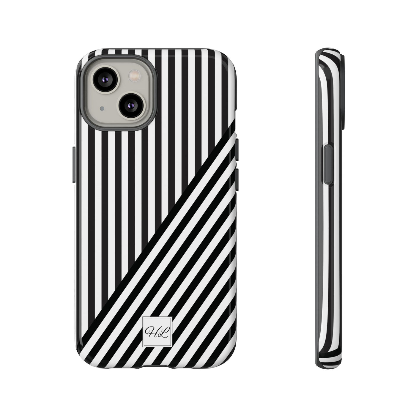 Custom Personalized Aesthetic Stripes Black White Tough Phone Case - For iPhone 17 Pro Max iPhone 16 Pro iPhone 15 Iphone 14 Plus 13 12 11 - Studio40ParkLane