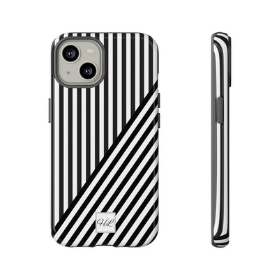 Custom Personalized Aesthetic Stripes Black White Tough Phone Case - For iPhone 17 Pro Max iPhone 16 Pro iPhone 15 Iphone 14 Plus 13 12 11 - Studio40ParkLane
