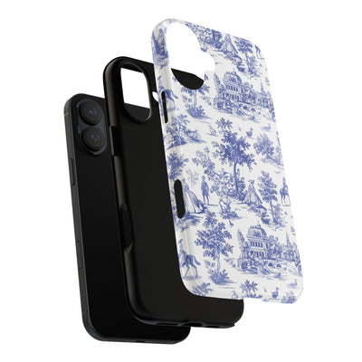 Premium Tough Blue French Toile Gift for Her Cute Phone Cases for Samsung and Iphone, 16, 15, 14, S24, S23, S22, S21, S20, Plus, Ultra, Pro