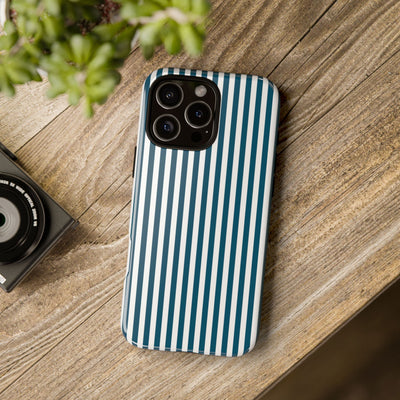 Tough Premium Teal Blue Stripes Phone Case Gift for Her - For Apple iPhone 16 Pro Max 16e iPhone 15 Pro iPhone Iphone 14 Plus 13 Pro 12 SE XR - Studio40ParkLane