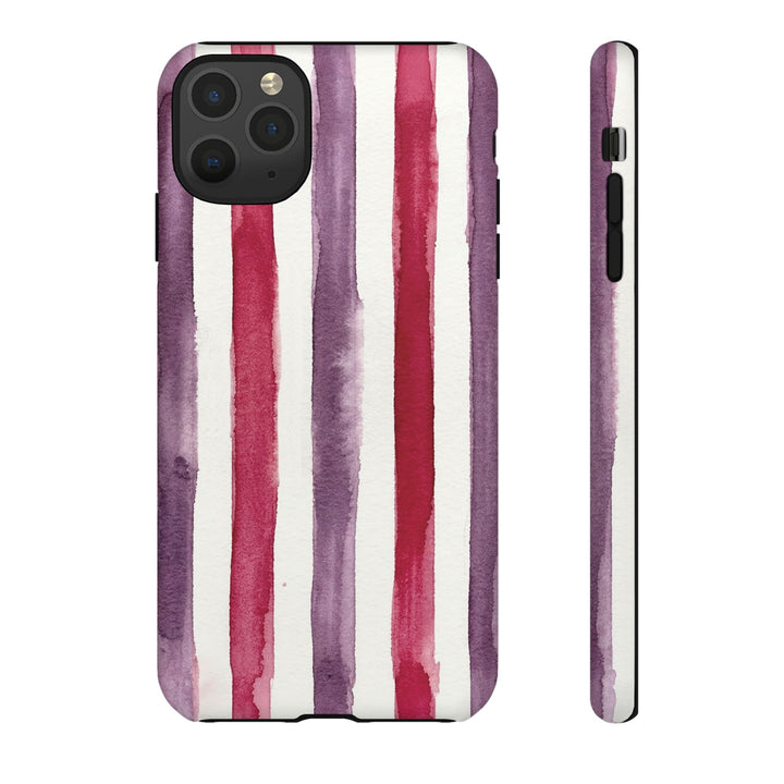 Tough Cute Wine Red Purple Stripes Phone Case, for IPhone 17 Pro Max | Iphone 17 Air, Iphone 16, IPhone 15, 14 13 12, Samsung Galaxy S26, S25, S24, S23 - Studio40ParkLane