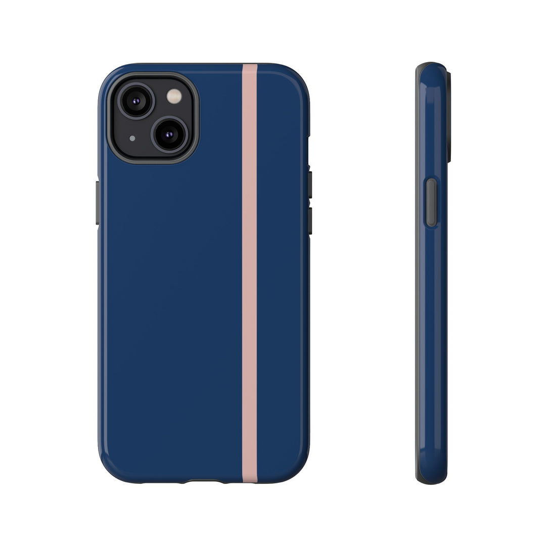 Tough Phone Case Navy Blue Orange Stripe iPhone 18 17 16 15 14 13 12 Pro Max Plus, Samsung Galaxy S26 S25 S24 Ultra Cute Preppy Sport - Studio40ParkLane