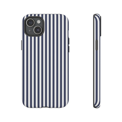 Tough Premium Navy Blue Stripes Phone Case Gift for Her - For Apple iPhone 16 Pro Max 16e iPhone 15 Pro iPhone Iphone 14 Plus 13 Pro 12 SE XR - Studio40ParkLane