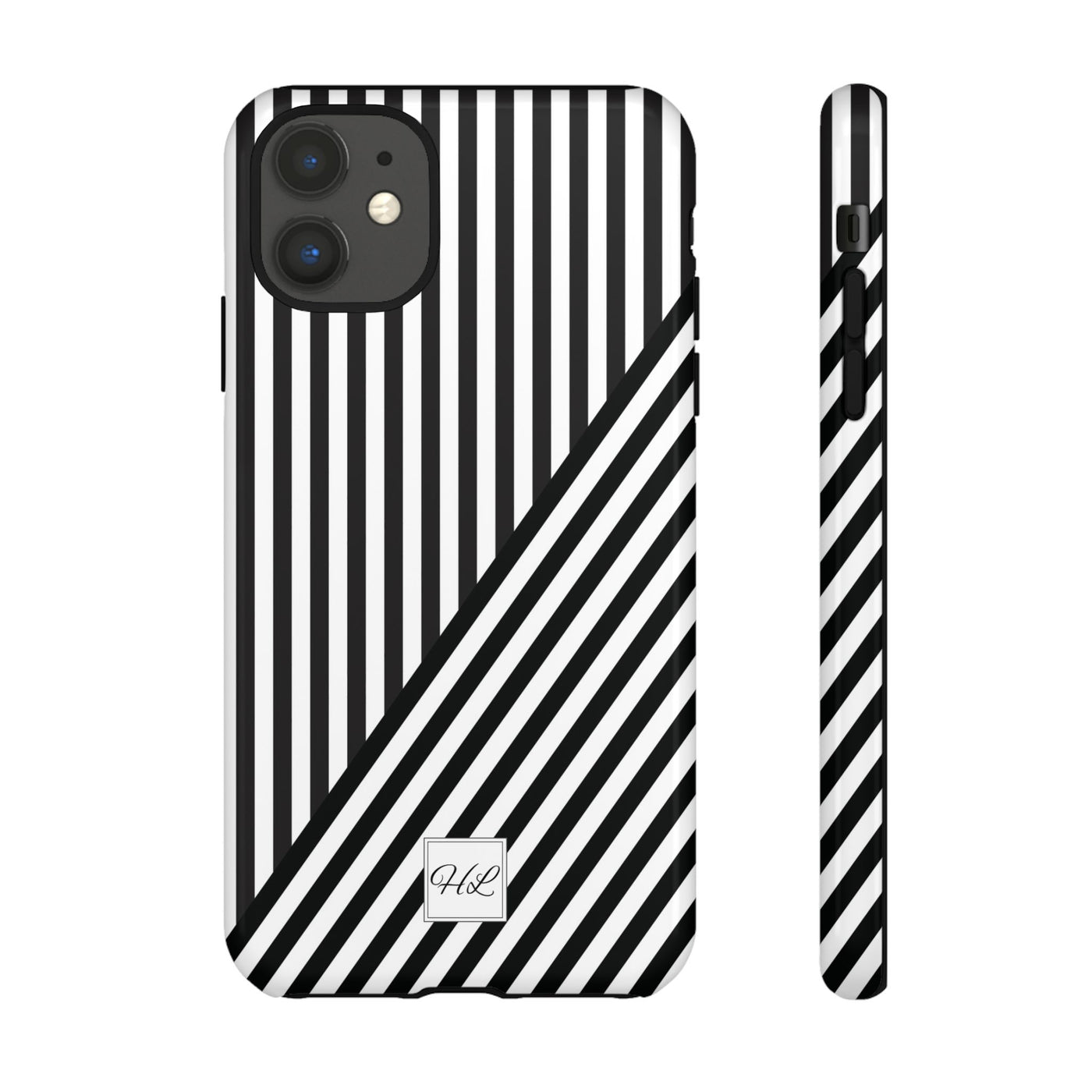 Custom Personalized Aesthetic Stripes Black White Tough Phone Case - For iPhone 17 Pro Max iPhone 16 Pro iPhone 15 Iphone 14 Plus 13 12 11 - Studio40ParkLane