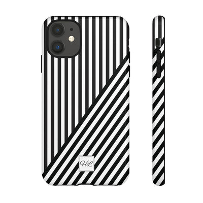 Custom Personalized Aesthetic Stripes Black White Tough Phone Case - For iPhone 17 Pro Max iPhone 16 Pro iPhone 15 Iphone 14 Plus 13 12 11 - Studio40ParkLane
