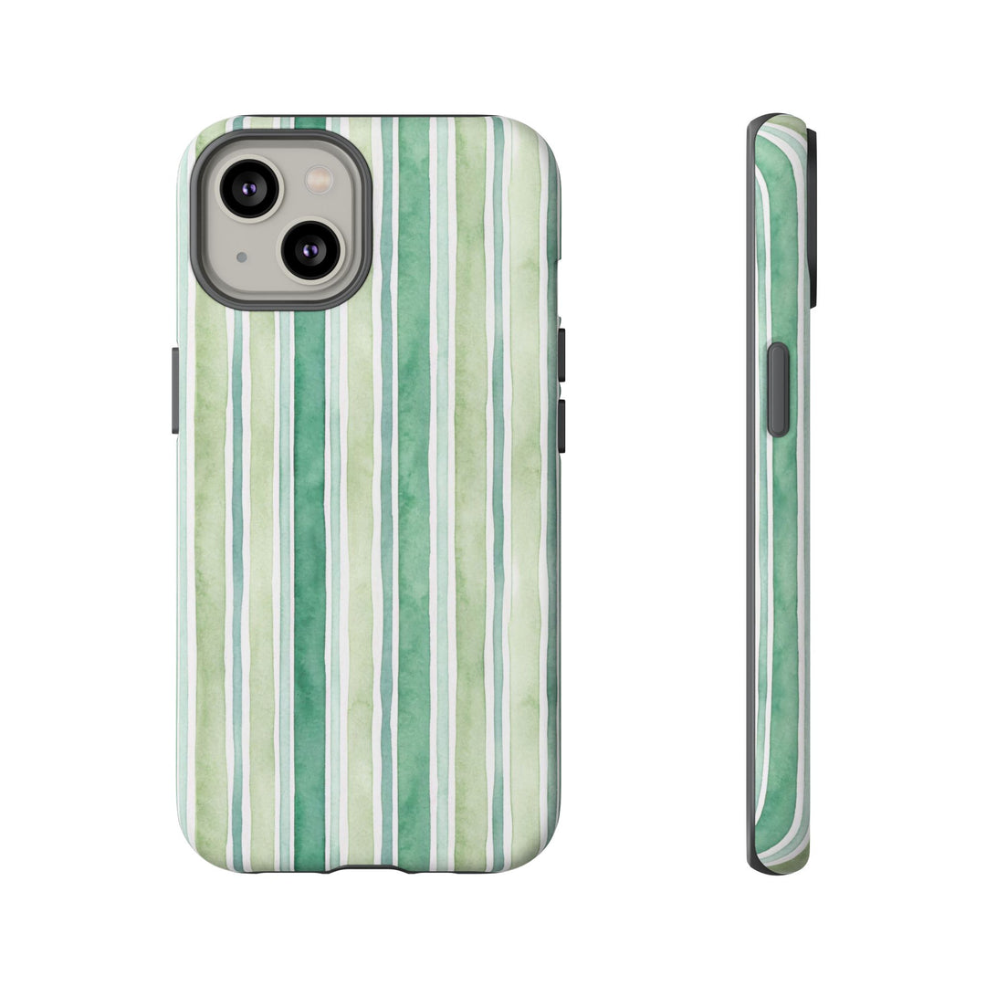 Aesthetic Tough Green Watercolor Stripes Premium Phone Case - For iPhone 17 Pro Max iPhone 16 Pro iPhone 15 Iphone 14 Plus 13 Pro 12 11 10 - Studio40ParkLane