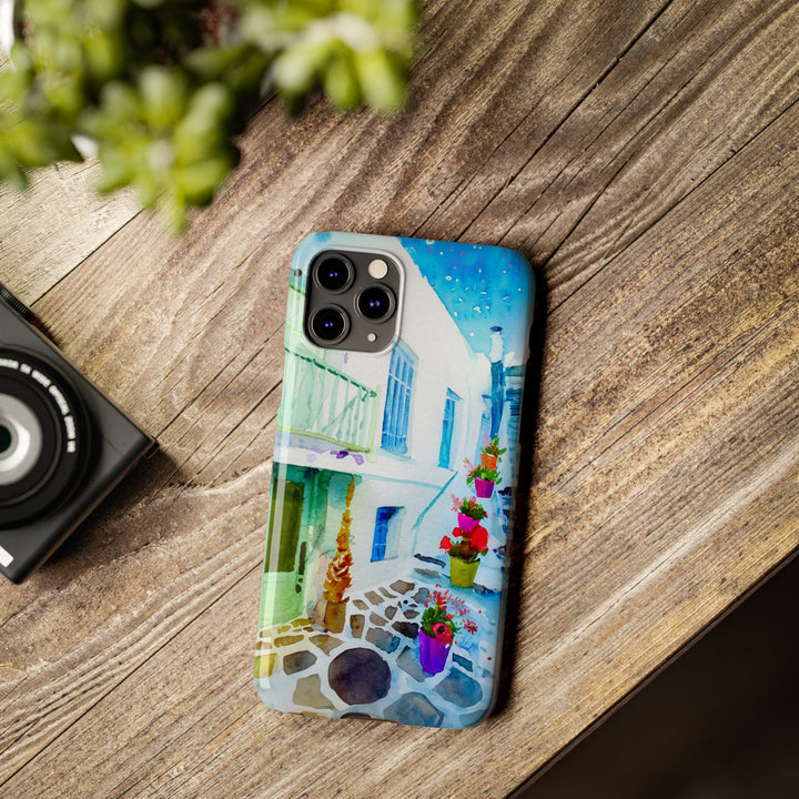 Slim Cute Phone Cases for Iphone | iPhone 15 Case | iPhone 15 Pro Max Case, Iphone 14, Iphone 14 Pro Max, Iphone 13, Colorful Greek Alley Watercolor - Studio40ParkLane