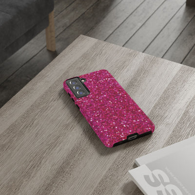 Chic Pink Faux Play on Glitter Effect Cute Phone Case, for IPhone 16 pro Max | Iphone 15, Iphone 14, IPhone 13 Case, 11 8 7, Samsung Galaxy S24, S23, S22, S21, 2 Layer Protection