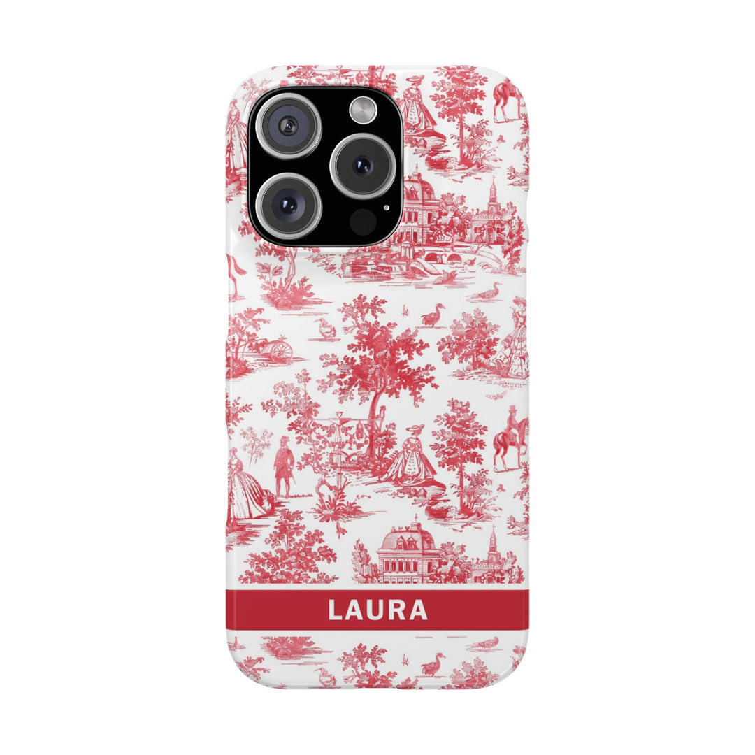 Snap French Toile Personalized Initial Custom Gift for Her Cute Phone Cases for Samsung S24, S23, S22, S21, S20, Plus and Ultra and Iphone, 16, 15, 14, 13, 12, 11. 10 - Studio40ParkLane