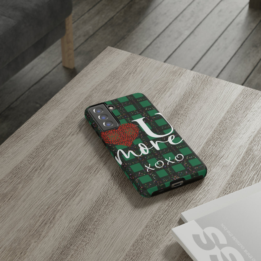 Cute Samsung Phone Cases, Designer Samsung Galaxy S23 Phone Case, Samsung S22 Case, Samsung S21 Case, Samsung S20 Case, Green Plaid Love You - Studio40ParkLane