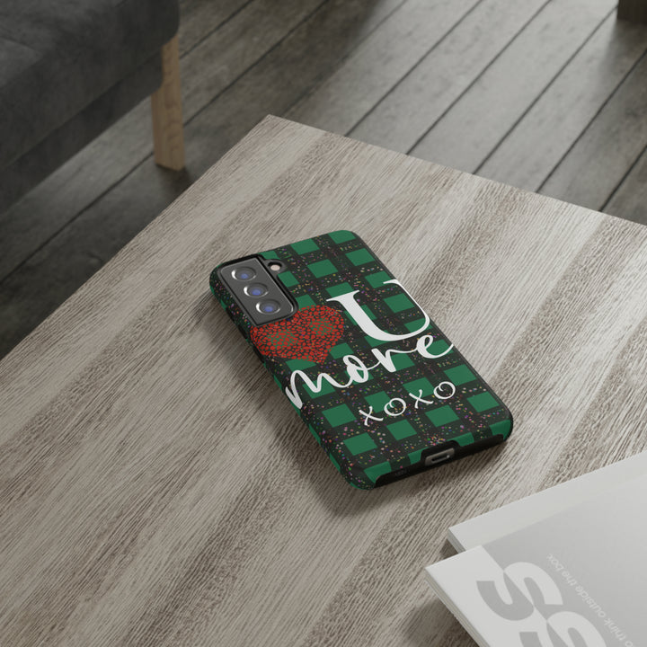 Cute Samsung Phone Cases, Designer Samsung Galaxy S23 Phone Case, Samsung S22 Case, Samsung S21 Case, Samsung S20 Case, Green Plaid Love You - Studio40ParkLane
