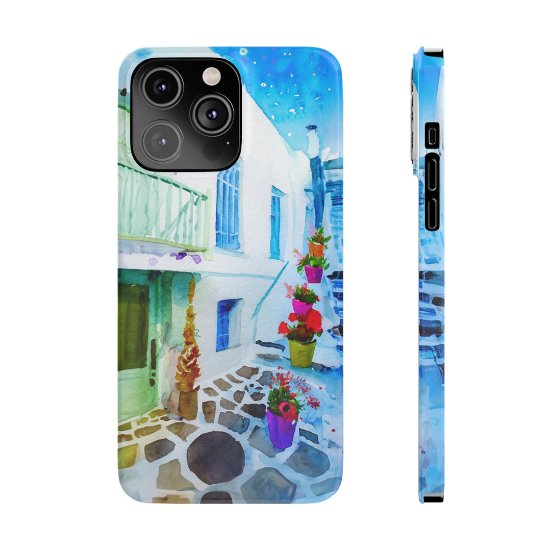Slim Cute Phone Cases for Iphone | iPhone 15 Case | iPhone 15 Pro Max Case, Iphone 14, Iphone 14 Pro Max, Iphone 13, Colorful Greek Alley Watercolor - Studio40ParkLane