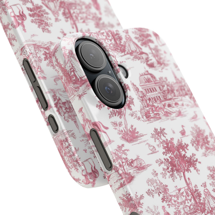 Sleek Snap Pink French Toile Cute Phone Case for iPhone 16 15 14 13 12 11 X Xs Max Xr Pro Plus Samsung Galaxy S24 S23 S22 S21 S20 Note Ultra