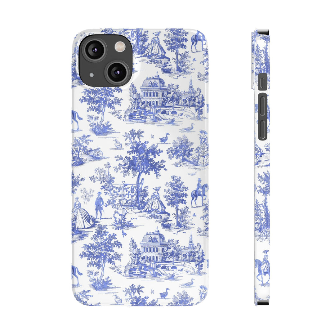 Slim Blue Vintage French Toile Cute Phone Cases for Iphone 16 Pro Max | iPhone 15 Case | iPhone 15 Pro Max Case, Iphone 14, Iphone 14 Pro Max, Iphone 13 12 11 8 7 - Studio40ParkLane