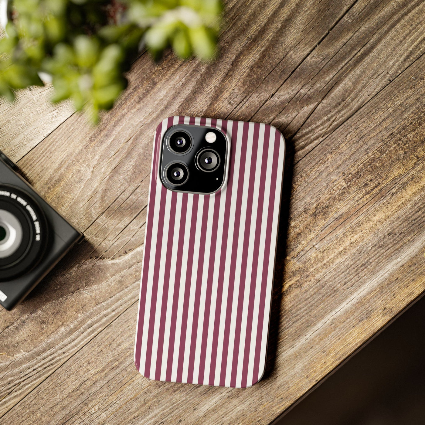 Slim Claret Red Striped Cute Phone Case for Iphone 16 - | iPhone 15 Pro Max Case | iPhone 14 Case Iphone 13 12 11 10 9 8 7 XS X Gift for Her - Studio40ParkLane