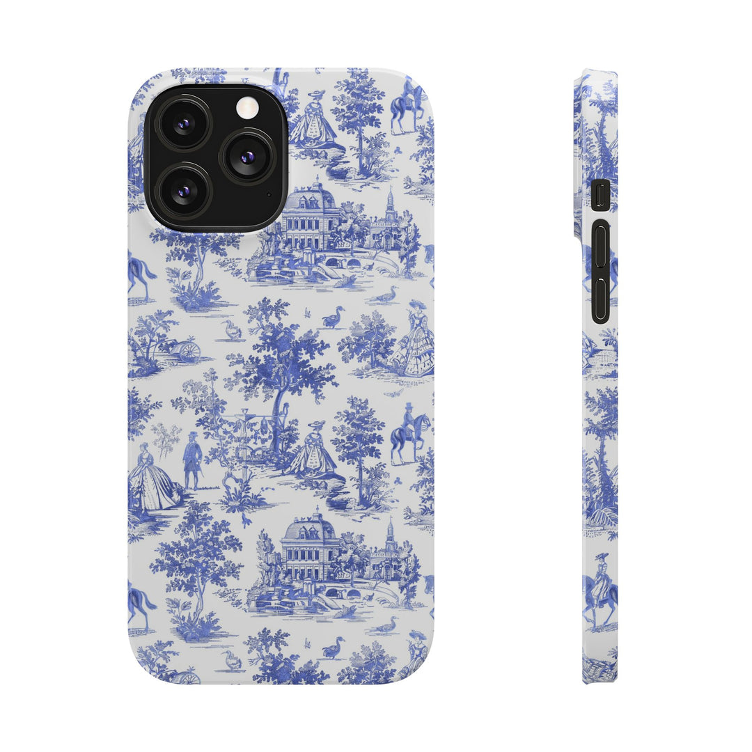 Slim Blue Vintage French Toile Cute Phone Cases for Iphone 16 Pro Max | iPhone 15 Case | iPhone 15 Pro Max Case, Iphone 14, Iphone 14 Pro Max, Iphone 13 12 11 8 7 - Studio40ParkLane