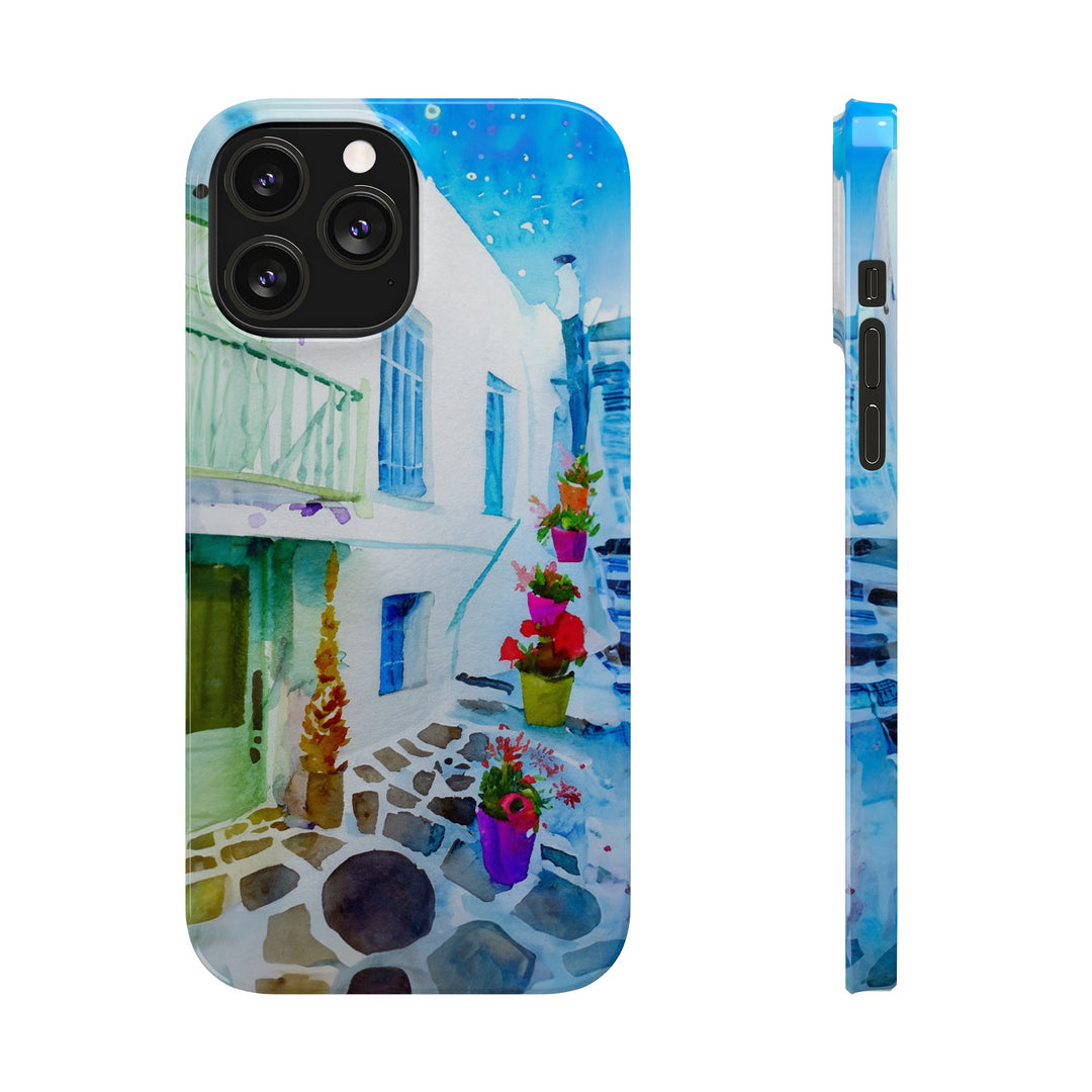 Slim Cute Phone Cases for Iphone | iPhone 15 Case | iPhone 15 Pro Max Case, Iphone 14, Iphone 14 Pro Max, Iphone 13, Colorful Greek Alley Watercolor - Studio40ParkLane