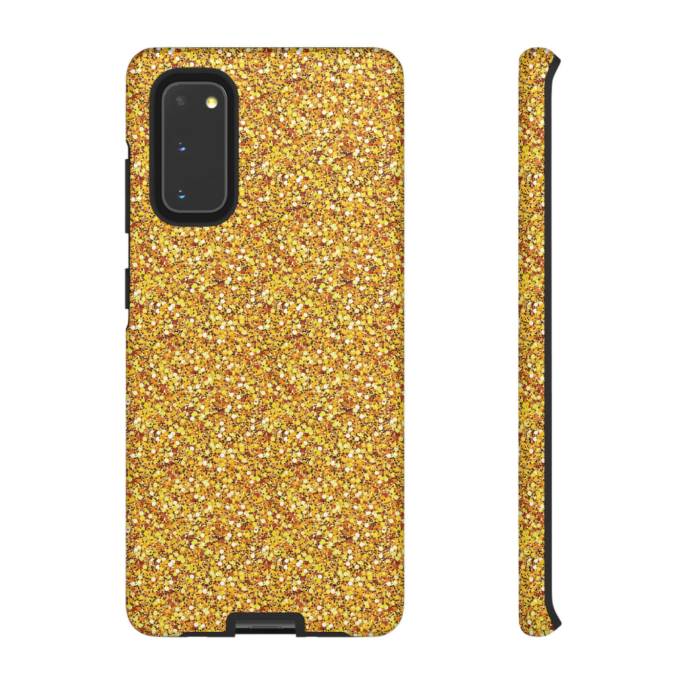 Chic Gold Faux Play on Glitter Effect Cute Phone Case, for IPhone 16 pro Max | Iphone 15, Iphone 14, IPhone 13 Case, 11 8 7, Samsung Galaxy S24, S23, S22, S21, 2 Layer Protection