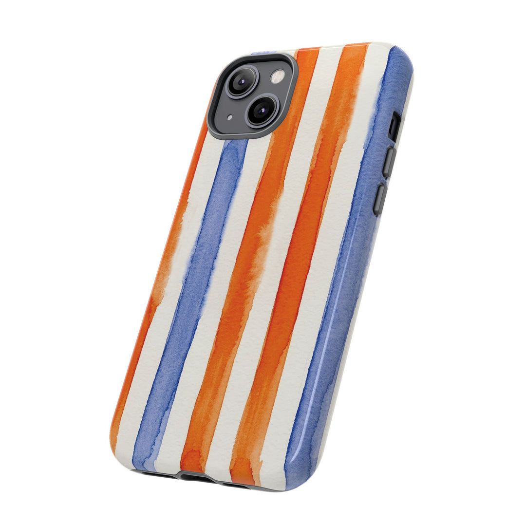 Tough Cute Blue Orange Stripes Phone Case, for IPhone 17 Pro Max | Iphone 17 Air, Iphone 16, IPhone 15, 14 13 12, Samsung Galaxy S26, S25, S24, S23 - Studio40ParkLane