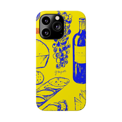 Slim Cute Phone Cases for Iphone  | iPhone 15 Case | iPhone 15 Pro Max Case, Iphone 14, Iphone 14 Pro Max, Iphone 13, French Food Wine Yellow Blue