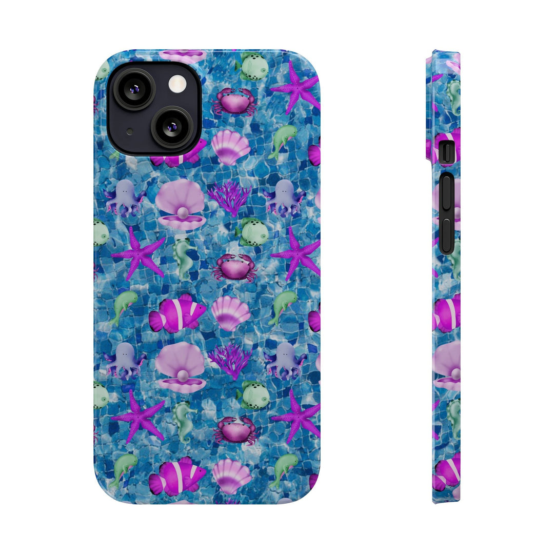 Slim Cute Phone Cases for Iphone - | iPhone 15 Case | iPhone 15 Pro Max Case, Iphone 14 Case, Iphone 14 Pro Max, Iphone 13, Blue Pink Under Sea - Studio40ParkLane