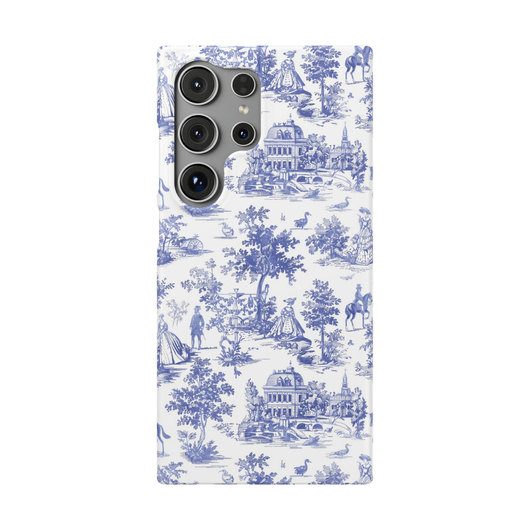 Sleek Snap Blue French Toile Cute Phone Case for iPhone 16 15 14 13 12 11 X Xs Max Xr Pro Plus Samsung Galaxy S24 S23 S22 S21 S20 Note Ultra