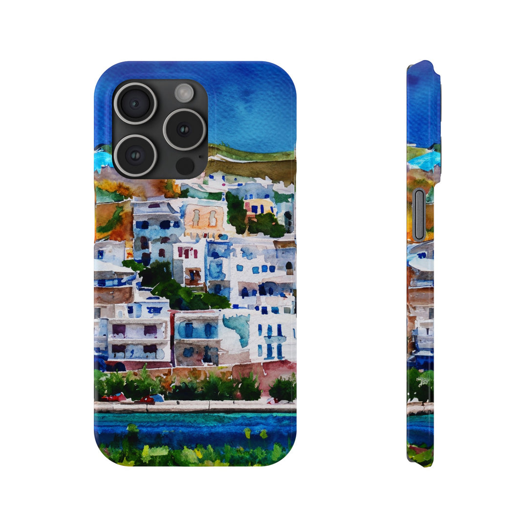 Slim Cute Phone Cases for Iphone | iPhone 15 Case | iPhone 15 Pro Max Case, Iphone 14, Iphone 14 Pro Max, Iphone 13, Colorful Greek House Watercolor - Studio40ParkLane