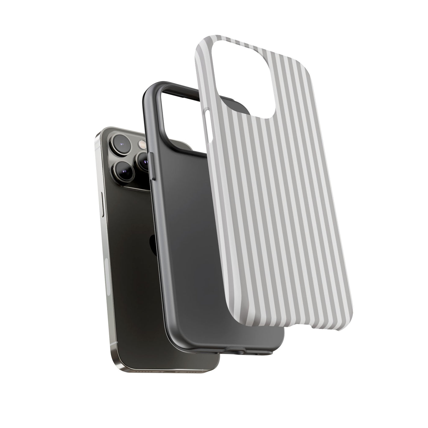 Tough Premium Ash Grey Stripes Phone Case Gift for Her - For Apple iPhone 16 Pro Max 16e iPhone 15 Pro iPhone Iphone 14 Plus 13 Pro 12 SE XR - Studio40ParkLane