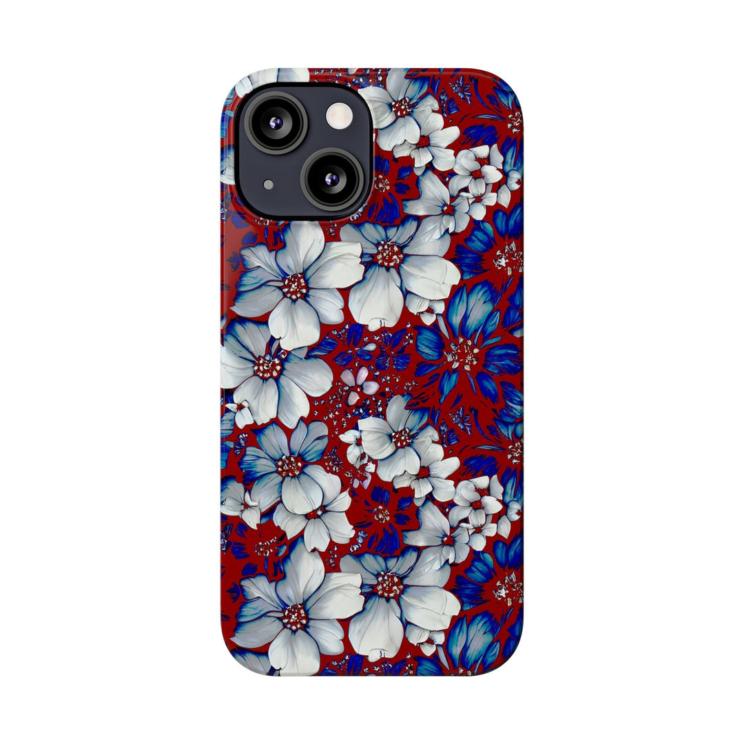 Slim Cute Phone Cases for Iphone - | iPhone 15 Case | iPhone 15 Pro Max Case, Iphone 14 Case, Iphone 14 Pro Max, Iphone 13, Red Blue Flowers - Studio40ParkLane