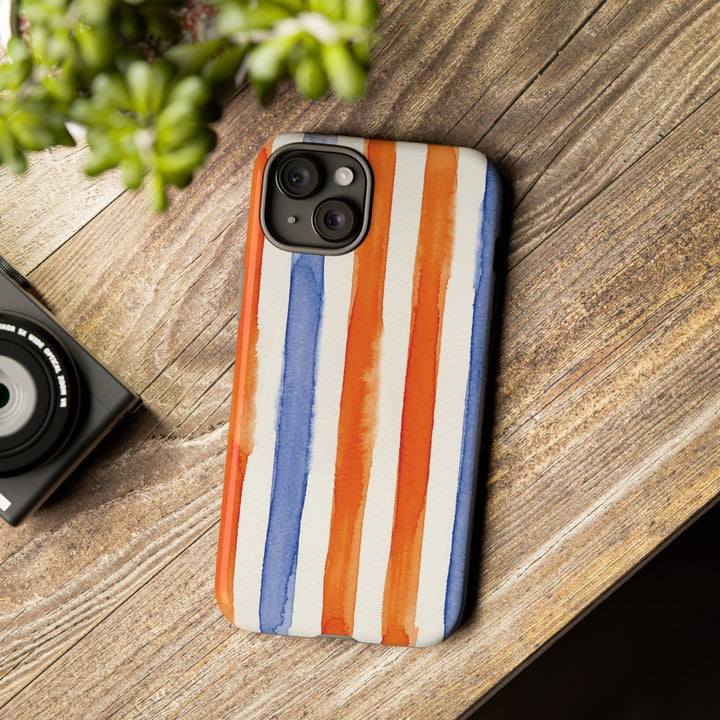 Tough Cute Blue Orange Stripes Phone Case, for IPhone 17 Pro Max | Iphone 17 Air, Iphone 16, IPhone 15, 14 13 12, Samsung Galaxy S26, S25, S24, S23 - Studio40ParkLane