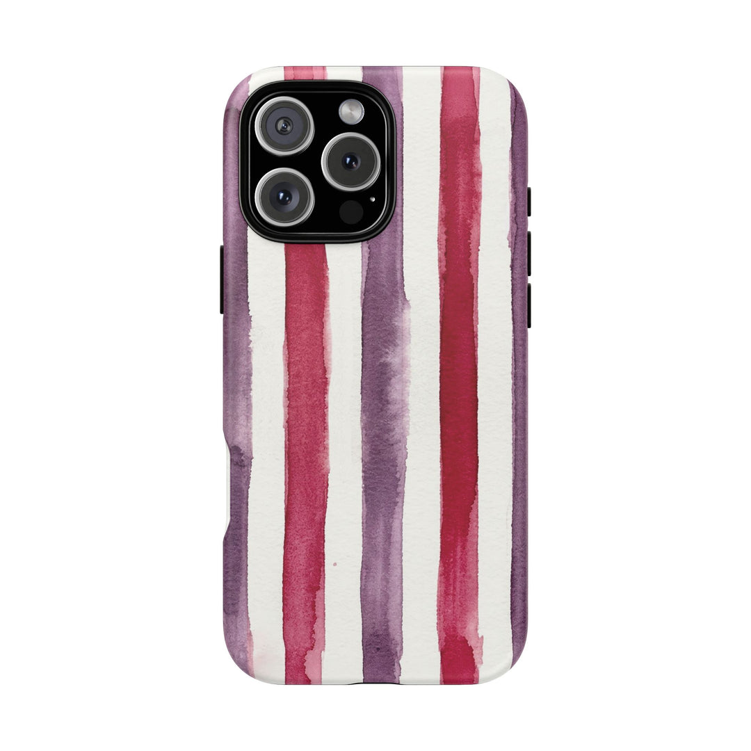 Tough Cute Wine Red Purple Stripes Phone Case, for IPhone 17 Pro Max | Iphone 17 Air, Iphone 16, IPhone 15, 14 13 12, Samsung Galaxy S26, S25, S24, S23 - Studio40ParkLane