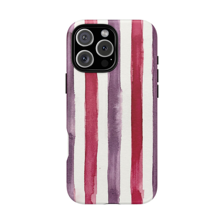 Tough Cute Wine Red Purple Stripes Phone Case, for IPhone 17 Pro Max | Iphone 17 Air, Iphone 16, IPhone 15, 14 13 12, Samsung Galaxy S26, S25, S24, S23 - Studio40ParkLane