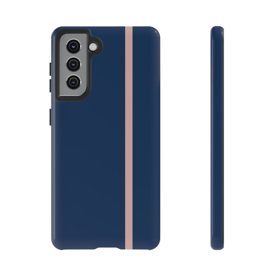 Tough Phone Case Navy Blue Orange Stripe iPhone 18 17 16 15 14 13 12 Pro Max Plus, Samsung Galaxy S26 S25 S24 Ultra Cute Preppy Sport - Studio40ParkLane