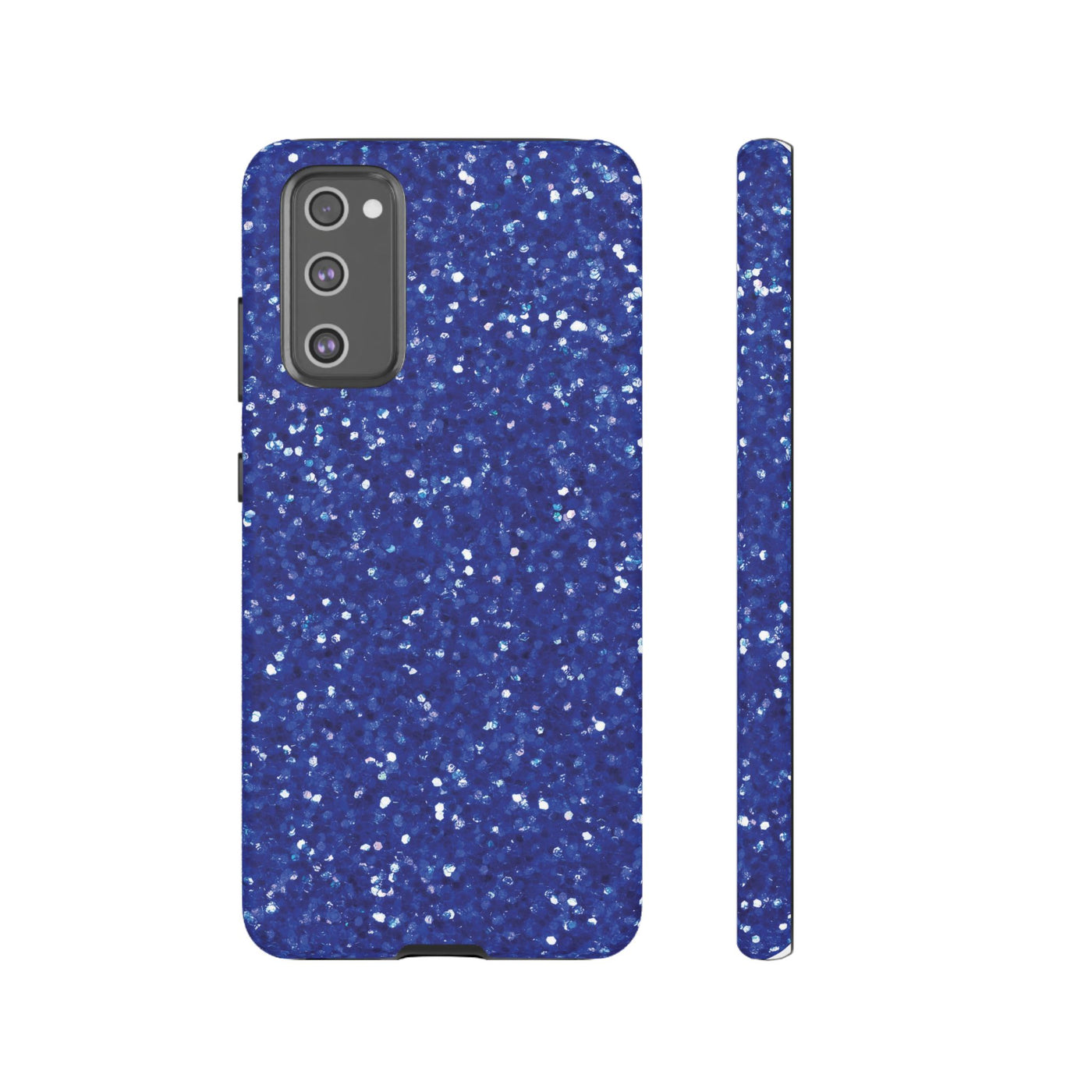 Chic Blue Faux Play on Glitter Effect Cute Phone Case, for IPhone 16 pro Max | Iphone 15, Iphone 14, IPhone 13 Case, 11 8 7, Samsung Galaxy S24, S23, S22, S21, 2 Layer Protection