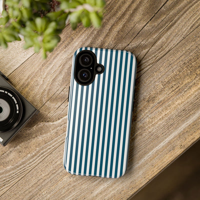 Tough Premium Teal Blue Stripes Phone Case Gift for Her - For Apple iPhone 16 Pro Max 16e iPhone 15 Pro iPhone Iphone 14 Plus 13 Pro 12 SE XR - Studio40ParkLane