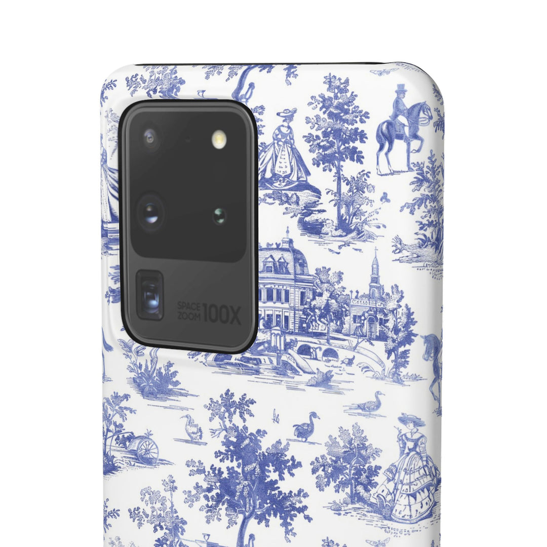 Sleek Snap Blue French Toile Cute Phone Case for iPhone 16 15 14 13 12 11 X Xs Max Xr Pro Plus Samsung Galaxy S24 S23 S22 S21 S20 Note Ultra