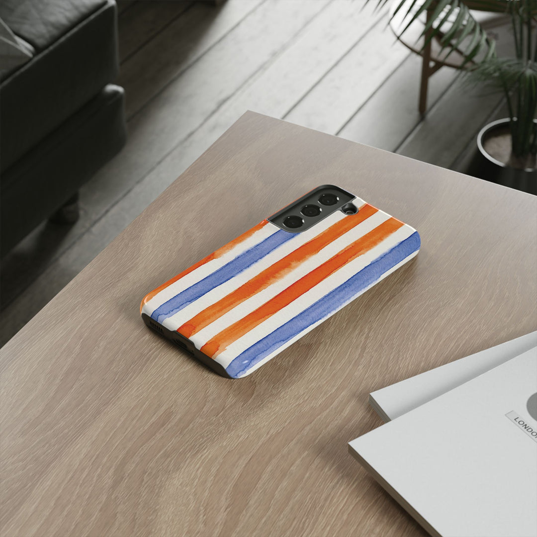 Tough Cute Blue Orange Stripes Phone Case, for IPhone 17 Pro Max | Iphone 17 Air, Iphone 16, IPhone 15, 14 13 12, Samsung Galaxy S26, S25, S24, S23 - Studio40ParkLane