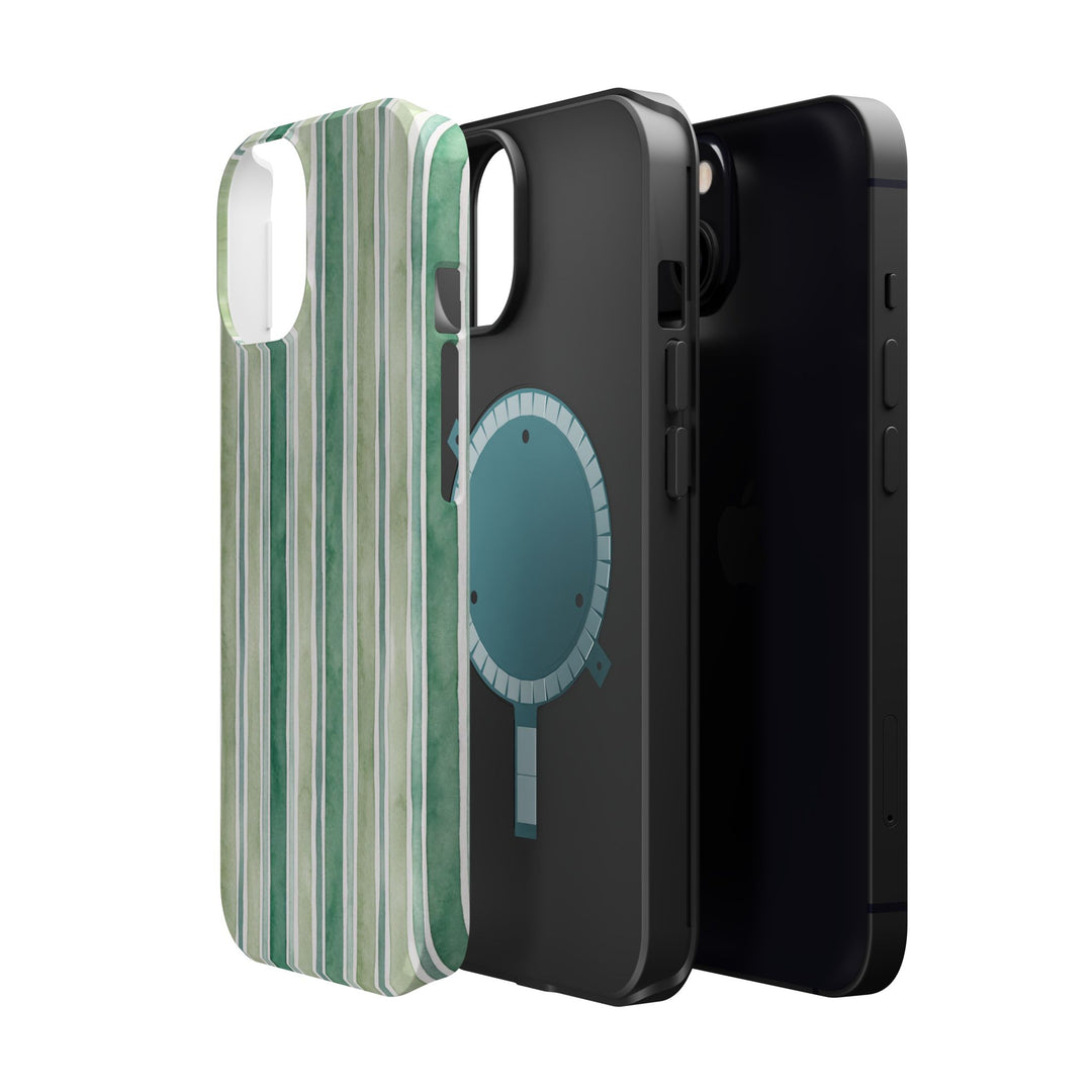Aesthetic Tough Magsafe Green Stripes Watercolor Phone Case - For iPhone 17 Pro Max iPhone 16 Pro iPhone 15 Iphone 14 Plus 13 Pro 12 11 10 - Studio40ParkLane