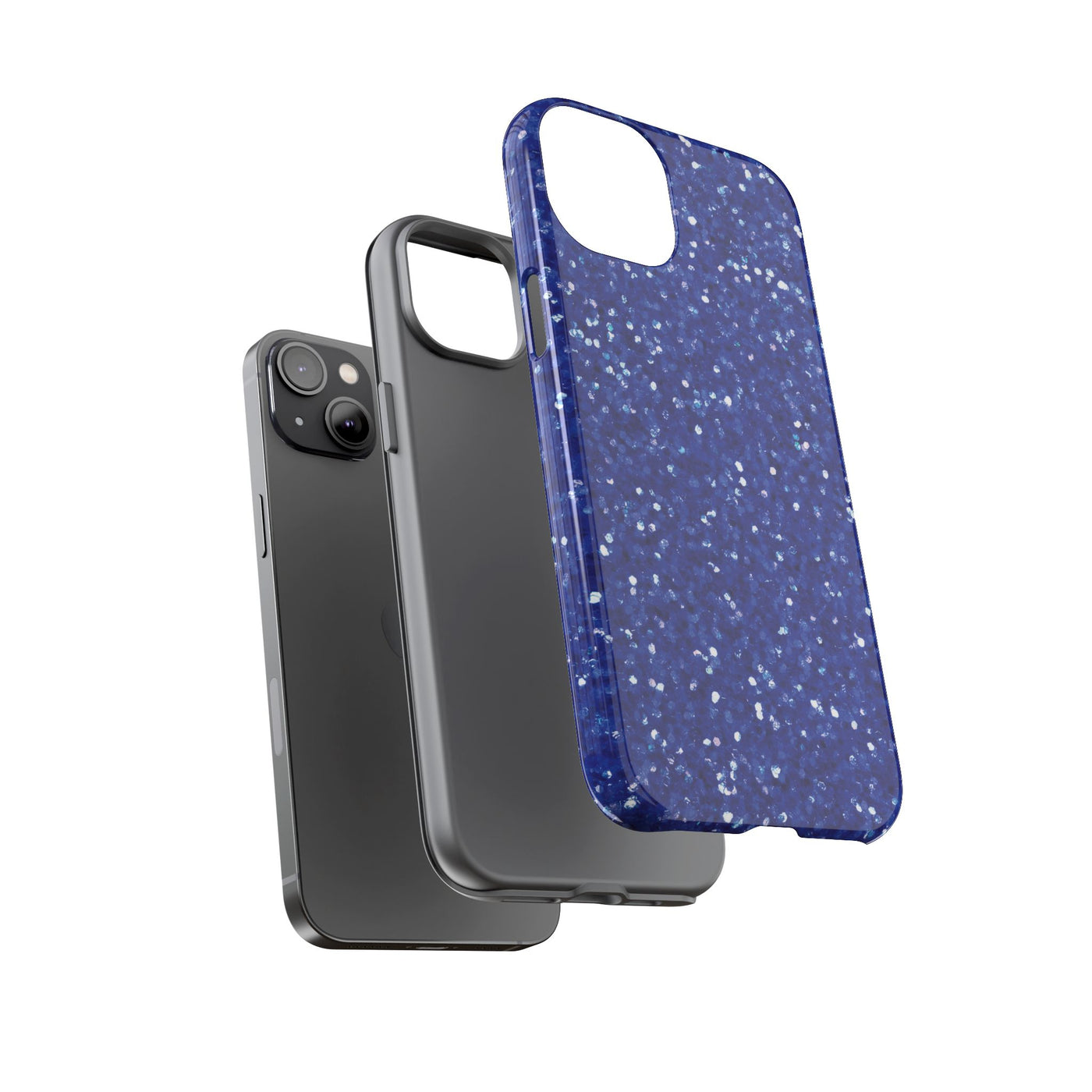 Chic Blue Faux Play on Glitter Effect Cute Phone Case, for IPhone 16 pro Max | Iphone 15, Iphone 14, IPhone 13 Case, 11 8 7, Samsung Galaxy S24, S23, S22, S21, 2 Layer Protection