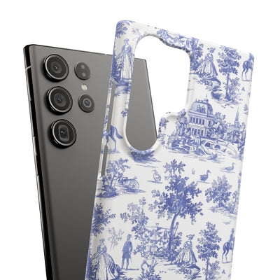 Snap Blue Vintage French Toile Cute Phone Cases for Samsung Galaxy S24, S23, S22, S21, S20, Plus, Ultra, Iphone 16, 15, 14, Pro and Max