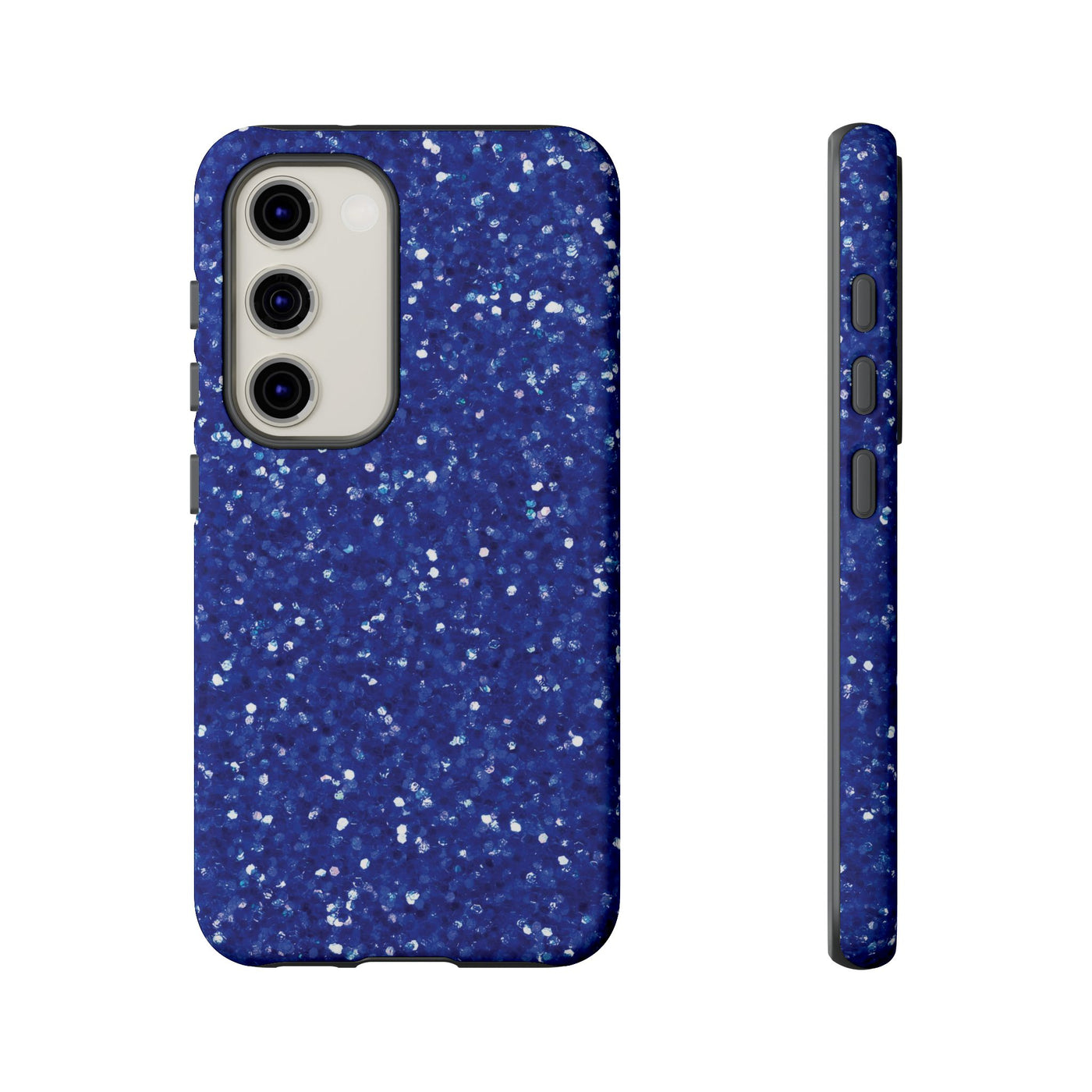 Chic Blue Faux Play on Glitter Effect Cute Phone Case, for IPhone 16 pro Max | Iphone 15, Iphone 14, IPhone 13 Case, 11 8 7, Samsung Galaxy S24, S23, S22, S21, 2 Layer Protection