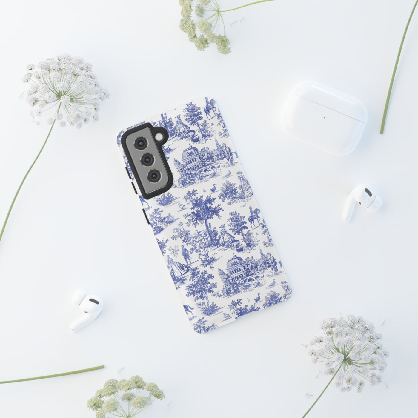 Premium Tough Blue French Toile Gift for Her Cute Phone Cases for Samsung and Iphone, 16, 15, 14, S24, S23, S22, S21, S20, Plus, Ultra, Pro