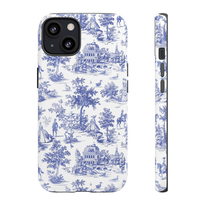 Premium Tough Blue French Toile Gift for Her Cute Phone Cases for Samsung and Iphone, 16, 15, 14, S24, S23, S22, S21, S20, Plus, Ultra, Pro