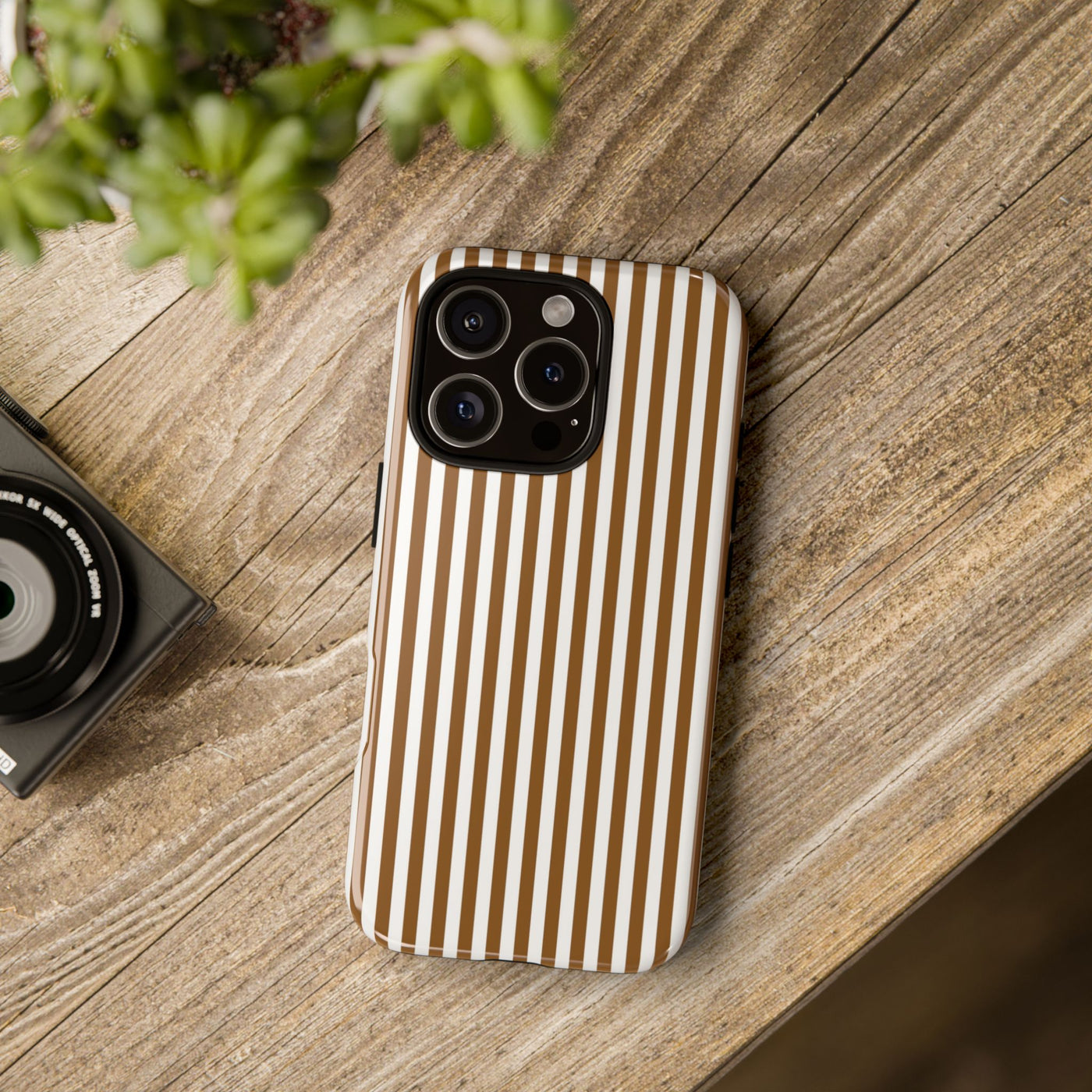 Tough Premium Mocca Brown Stripes Phone Case Gift for Her - For Apple iPhone 16 Pro Max 16e iPhone 15 Pro iPhone Iphone 14 Plus 13 Pro 12 SE XR - Studio40ParkLane