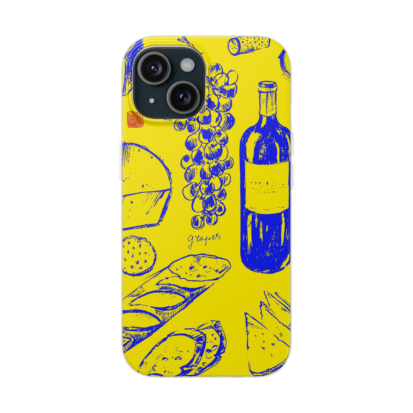 Cute Flexi Phone Cases, French Food Wine Yellow Blue, Compatible with Samsung Galaxy S23, Samsung S22, Samsung S21, Samsung S20, Galaxy S20 Ultra